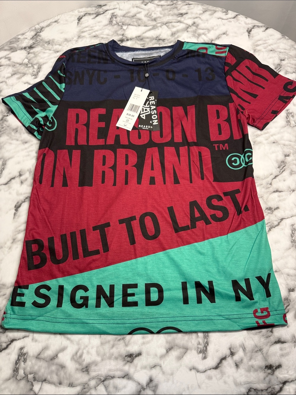 Reason Colorblock Logo Tee - Red, Teal, Navy